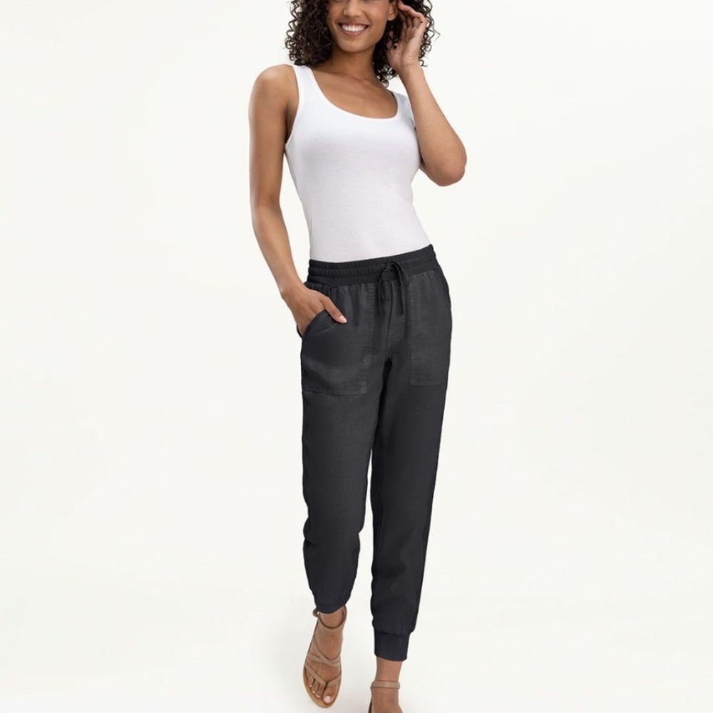 Splendid Woven Boardwalk Jogger Soft Pant, Drawstring Waist, Charcoal Grey medi